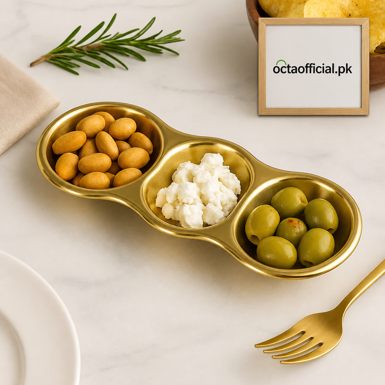 3-Position Stainless Steel Tray – Multi-Compartment Serving Dish