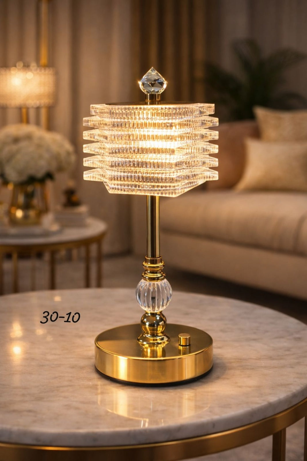 Luxury LED Electric Crystal Tiered Lamp - Modern Gold Night Light for Bedroom & Living Room