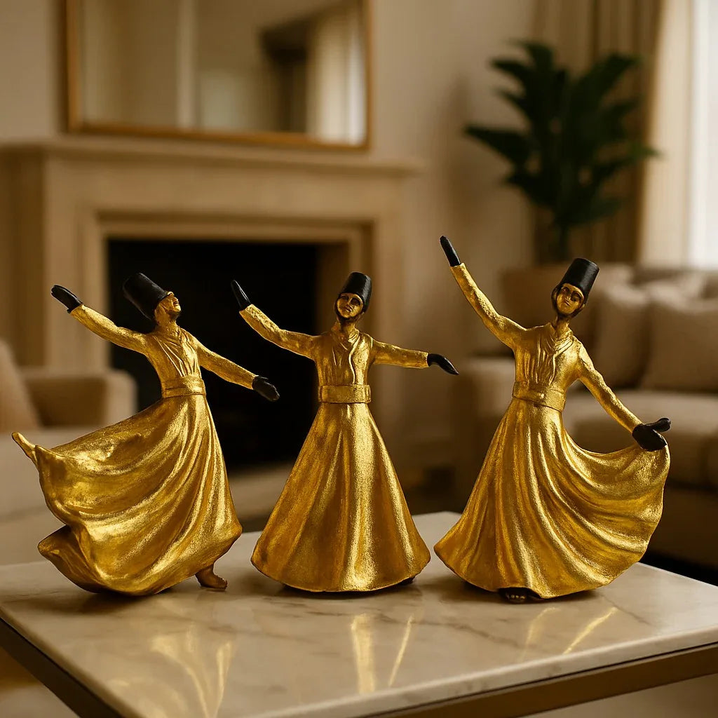 Golden Sufi Dervish Figurines – Set of 3 Décor