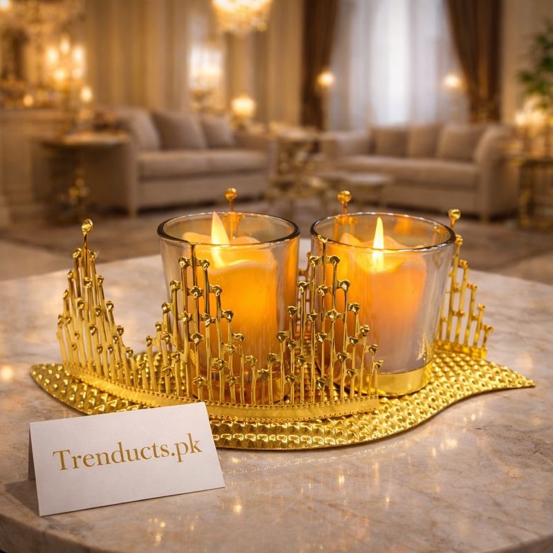 Luxury Metal Golden Candle Stand – Elegant Table Décor