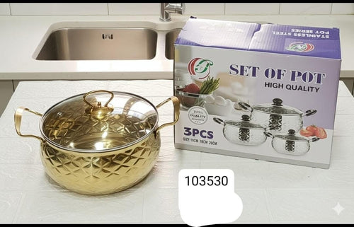 3pcs Golden Cooking Pots with Glass Lids