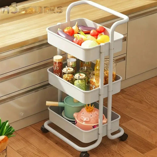 3 Tier Folding Metal Cart with Wheels - Durable Storage Holder