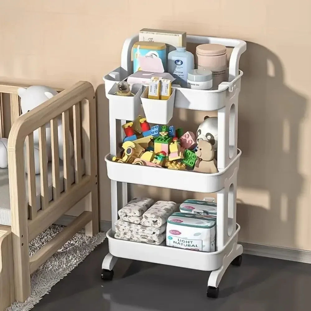 3 Tier Folding Metal Cart with Wheels - Durable Storage Holder