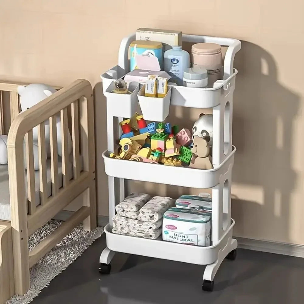 3 Tier Folding Metal Cart with Wheels - Durable Storage Holder