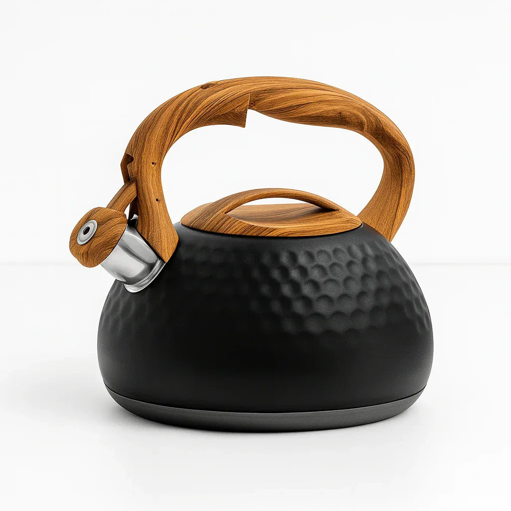 HausRoland Luxury Black Whistling Kettle – Wooden Handle