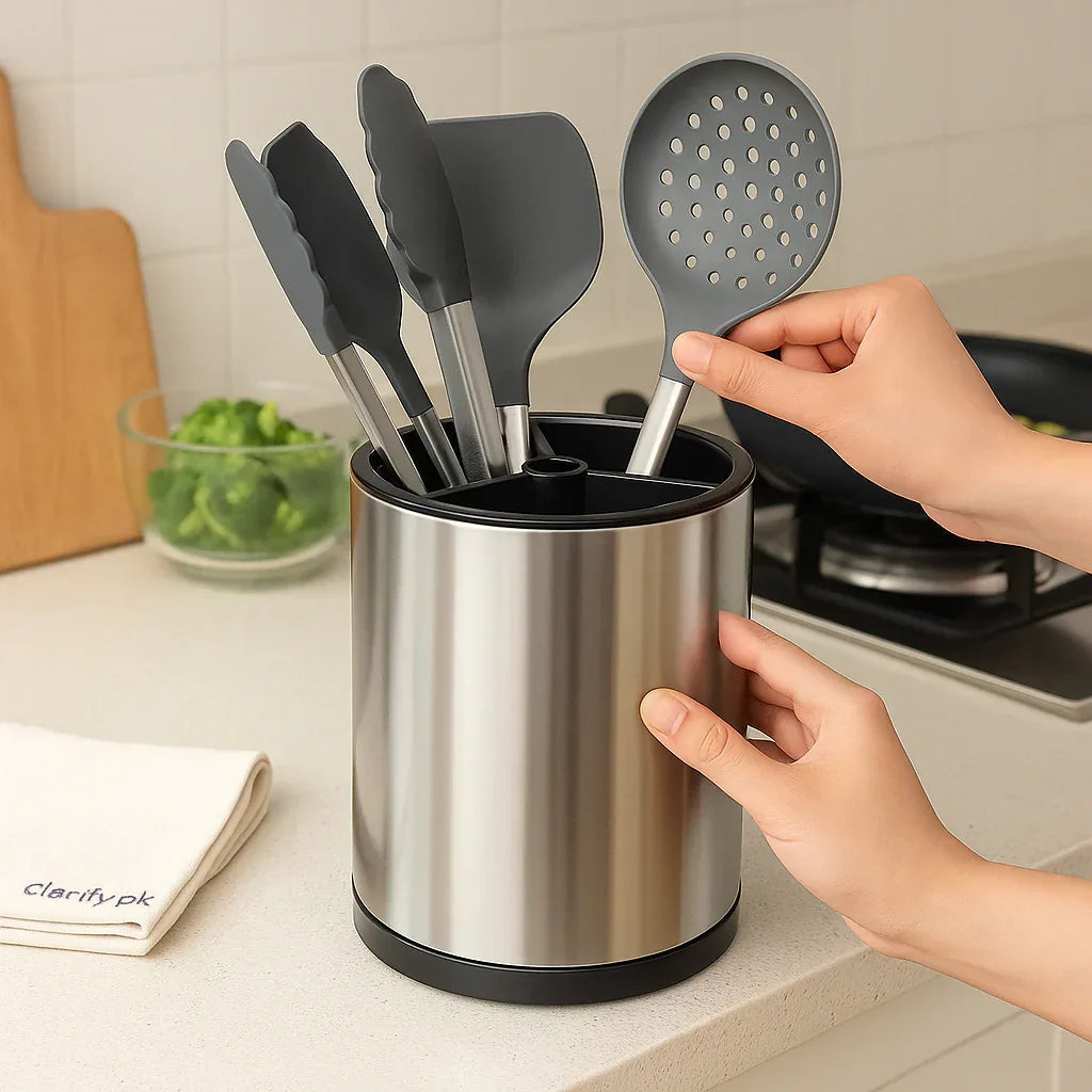 360 Rotating Kitchen Utensil Holder Stainless Steel