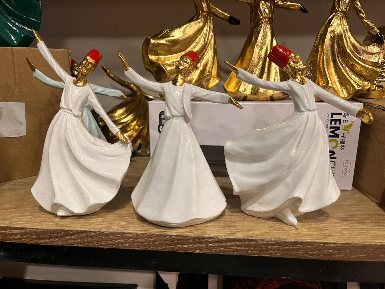 Modern White Sufi Dervish Dancing Figurines – Set of 3 Décor