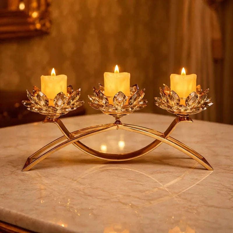 Nordic Gold Metal Crystal Candle Stand