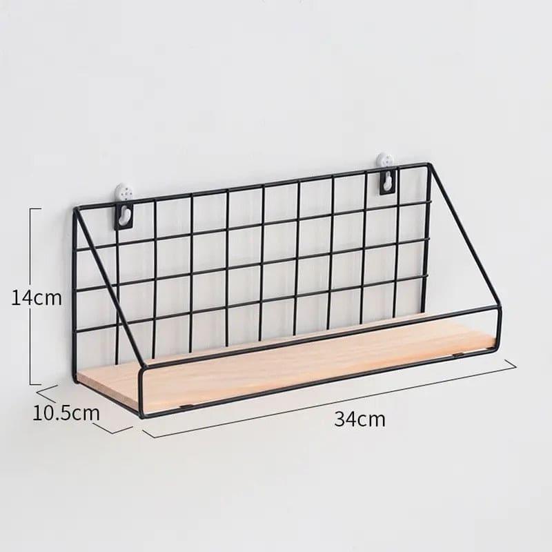 Metal Grid Wall Shelf with Wooden Base for Stylish Home Storage