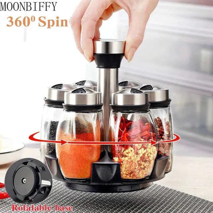 Premium Spice Rack - Rotating Spice Rack Set with 6 High-Quality Containers for Easy Access
