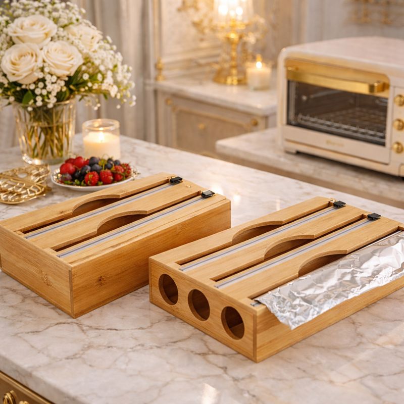 Bamboo Wrap Dispenser with Cutter Organizer