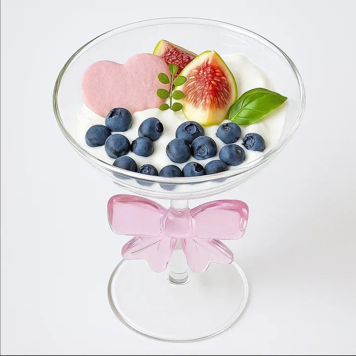 Luxury Glass Dessert Cup with Pink Bow Stem