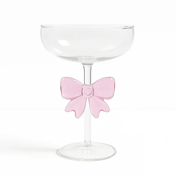 Luxury Glass Dessert Cup with Pink Bow Stem
