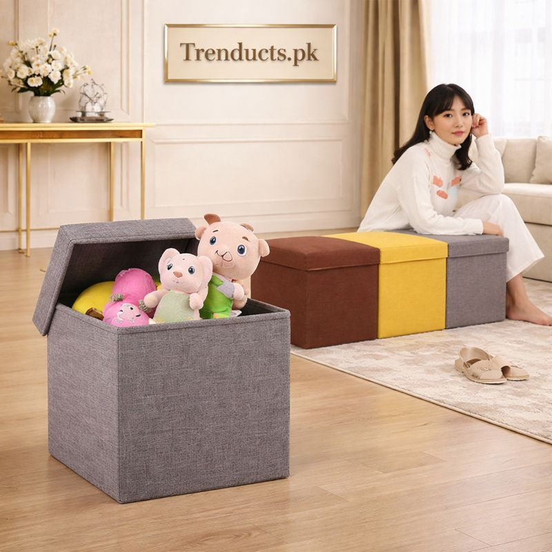 Foldable Storage Ottoman Stool - Multipurpose Seating Box