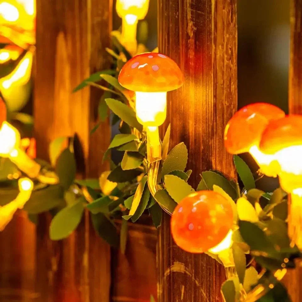 Set Of 10 3D Mushroom String Lights - Decorative LED Glow