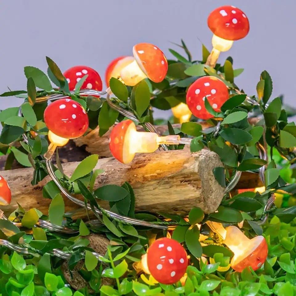 Set Of 10 3D Mushroom String Lights - Decorative LED Glow