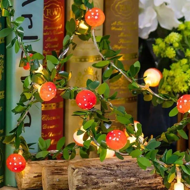 Set Of 10 3D Mushroom String Lights - Decorative LED Glow