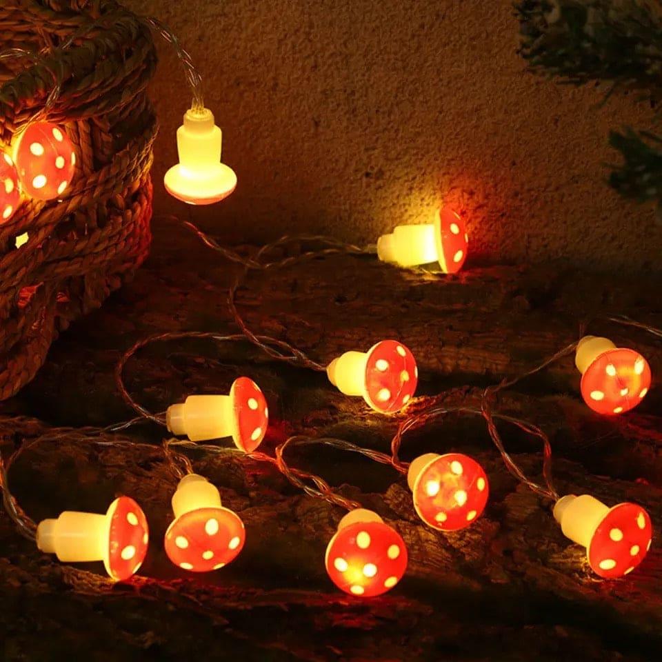 Set Of 10 3D Mushroom String Lights - Decorative LED Glow