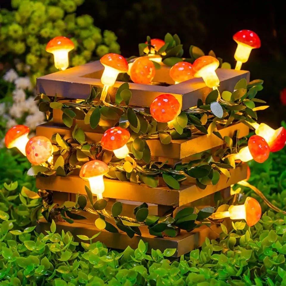 Set Of 10 3D Mushroom String Lights - Decorative LED Glow