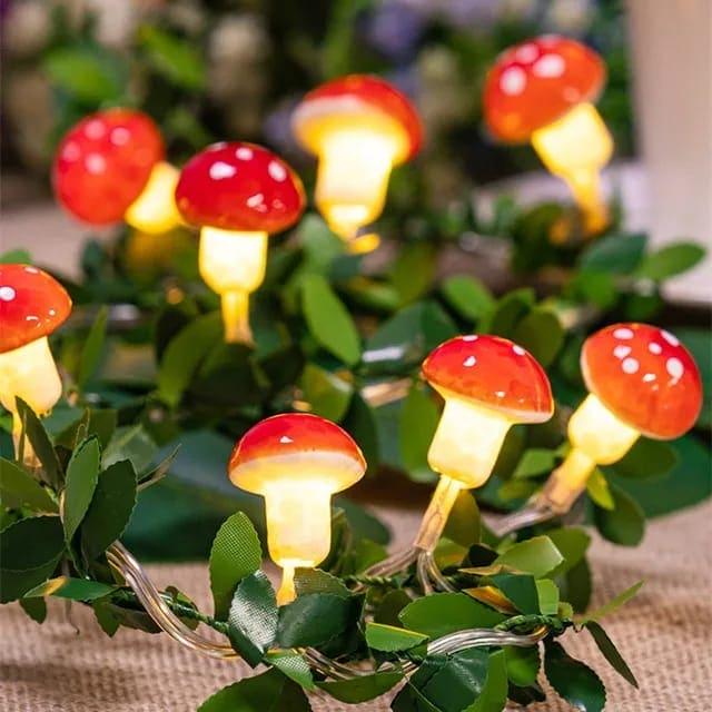 Set Of 10 3D Mushroom String Lights - Decorative LED Glow