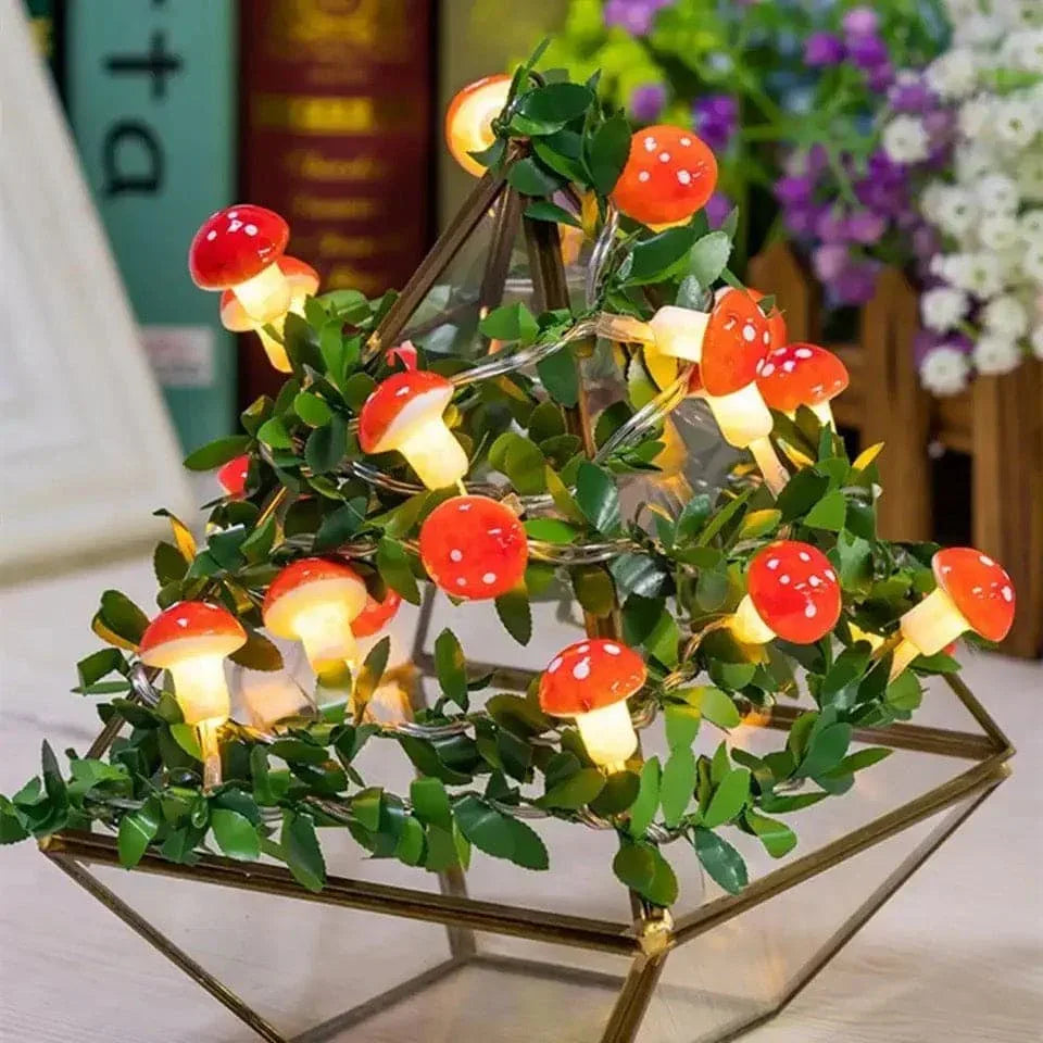 Set Of 10 3D Mushroom String Lights - Decorative LED Glow