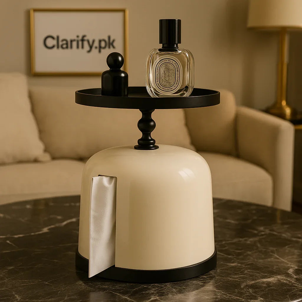 Modern Dual-Layer White Tissue Holder Stand – Perfume & Accessories Tray
