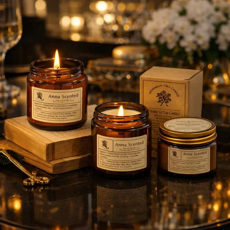 Amber Glass Scented Candle – Handmade Smokeless Vintage Décor