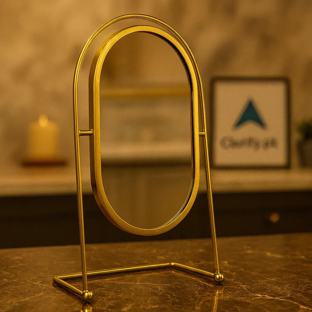Metal Golden Oval Stand Mirror – Luxury Desk Vanity Mirror