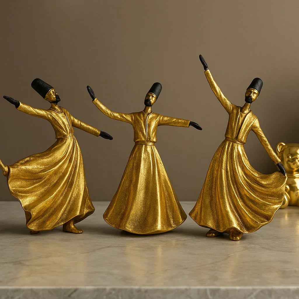Golden Sufi Dervish Figurines – Set of 3 Décor
