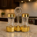 Golden Acrylic Salt & Pepper Dispenser Set – Stylish Seasoning Holder (2 Pcs)