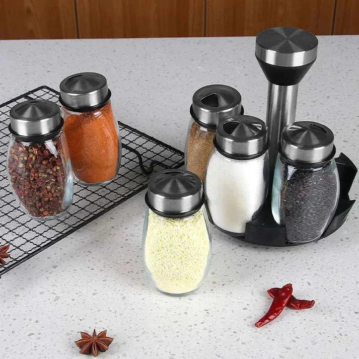 Premium Spice Rack - Rotating Spice Rack Set with 6 High-Quality Containers for Easy Access