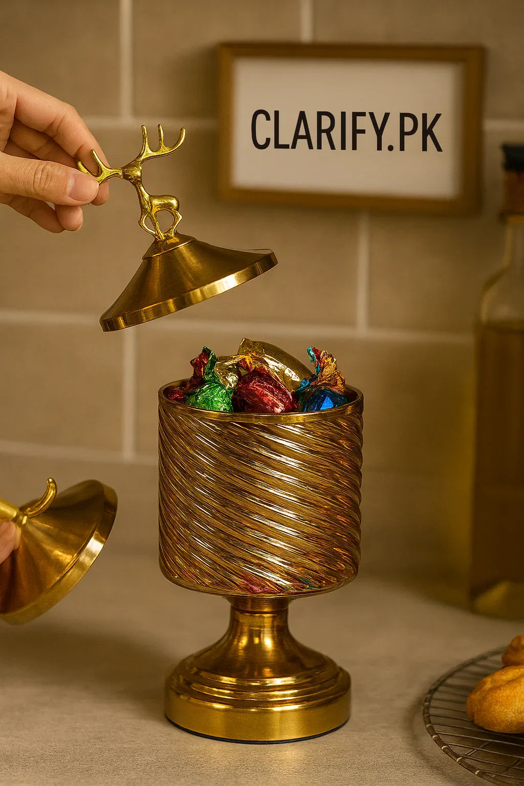 Golden Spiral Deer Glass Jar – Luxury Candy & Snack Storage