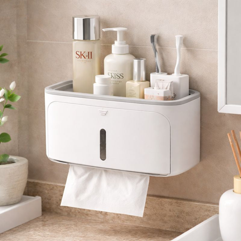 Wall Mounted Tissue Holder with Storage Shelf