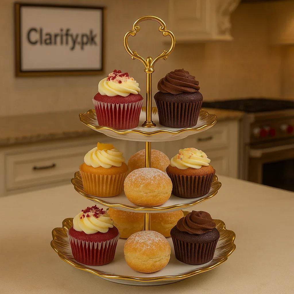 Ceramic 3-Tier Cake Stand – Foldable Dessert & Snack Display Tray