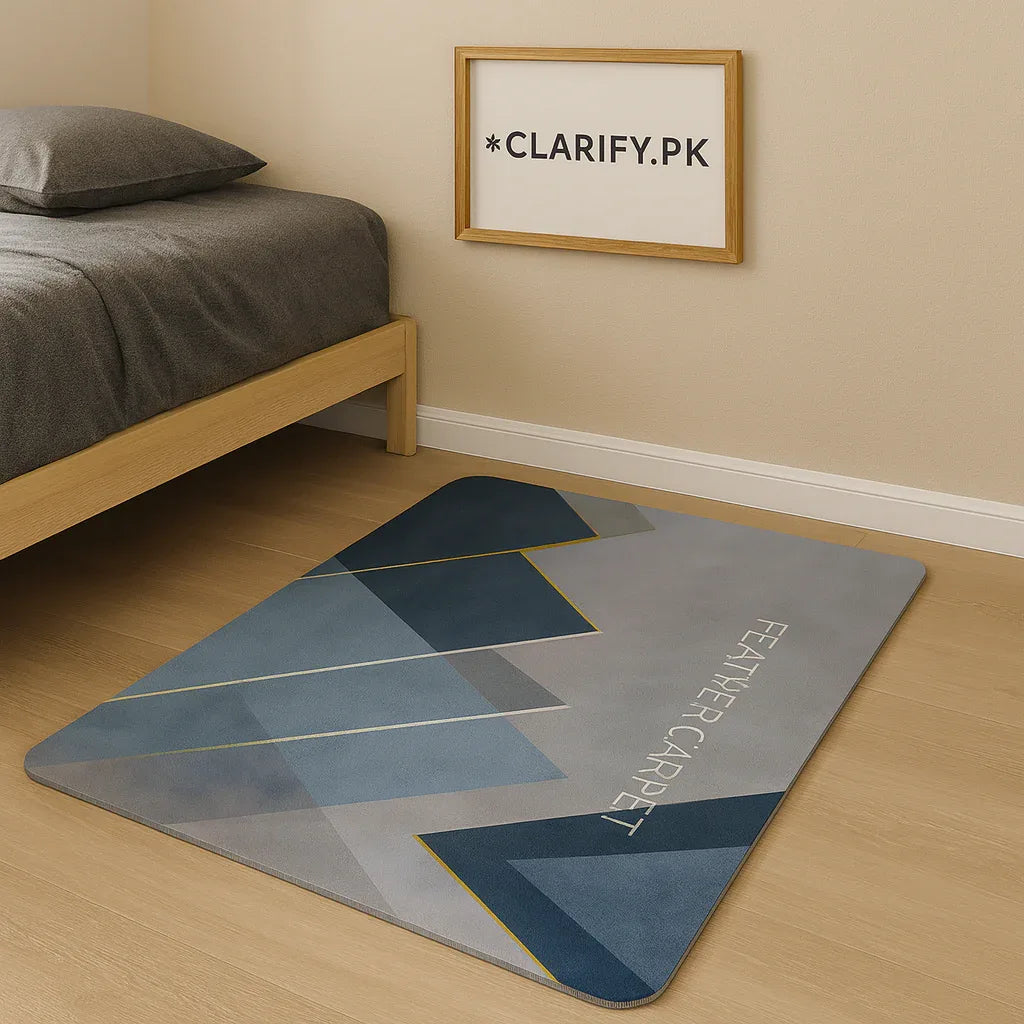 Anti-Slip Rubber Mat – Blue Feather Print Floor Rug (56 x 118 cm)
