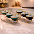 3-Tier Luxury Heart Serving Set – Fancy Marbled Jars with Golden Scroll Stand (Random color)