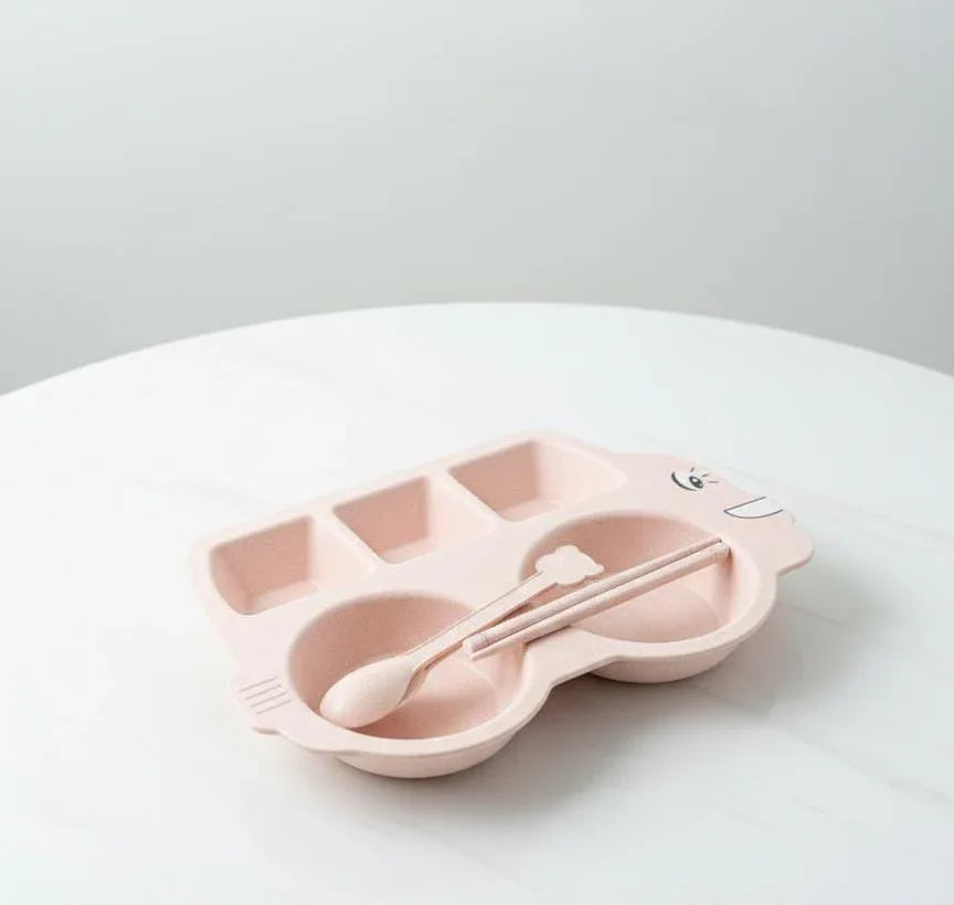 Bamboo Fibre Kids Plate & Cutlery Set – Bus Shape, Eco-Friendly