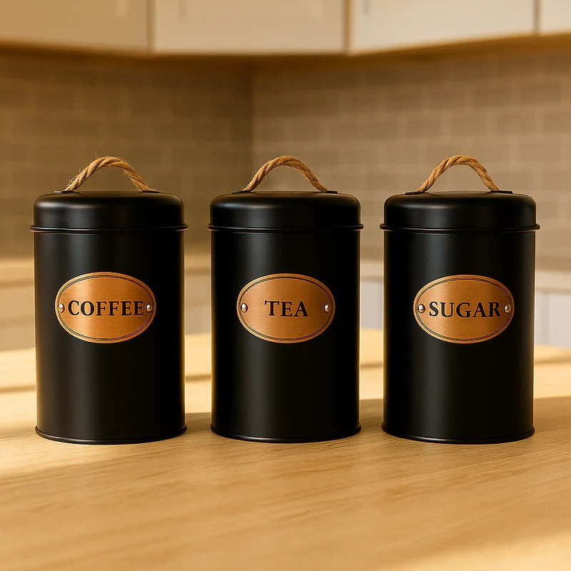 Rustic 3-Piece Kitchen Canister Set – Vintage Coffee, Tea, & Sugar Storage
