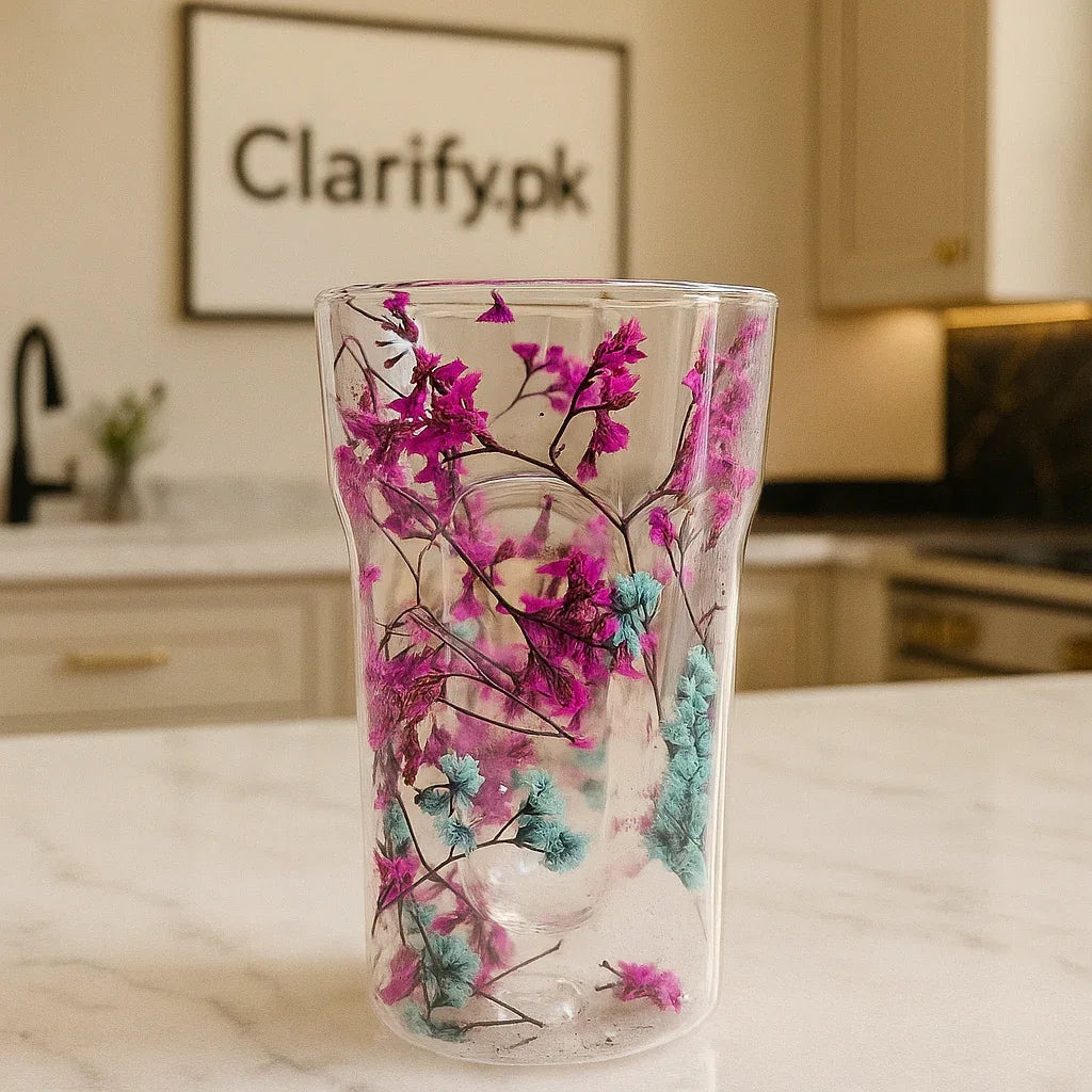 Luxury Double Layer Floral Glass Cup - Bloom Edition Drinkware