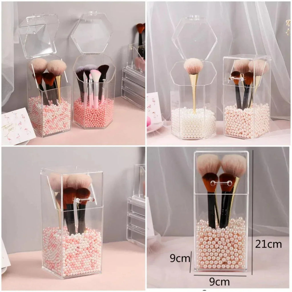 Acrylic Cosmetic Brush Holder - Stylish Acrylic Pearl Makeup Brush Organizer