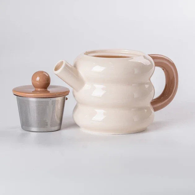 Premium Donut Style Ceramic Tea Set -  Wooden Stand (Gift Box)