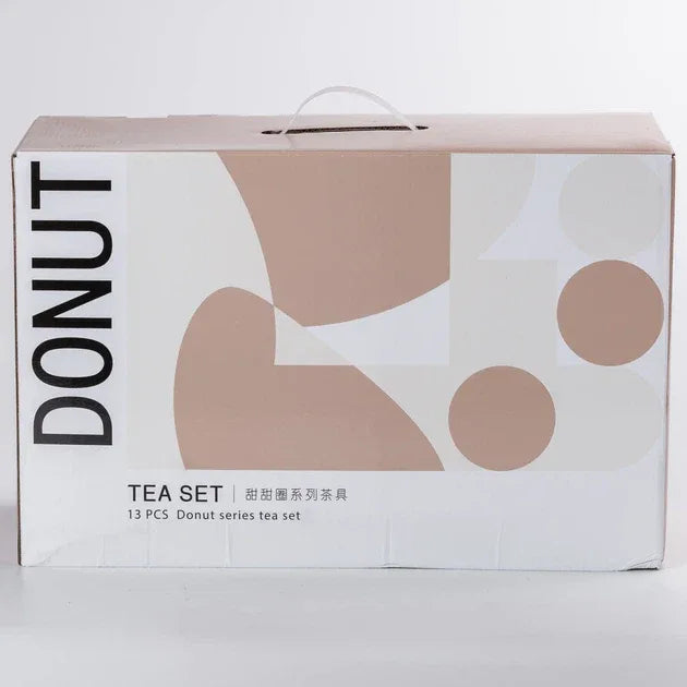 Premium Donut Style Ceramic Tea Set -  Wooden Stand (Gift Box)