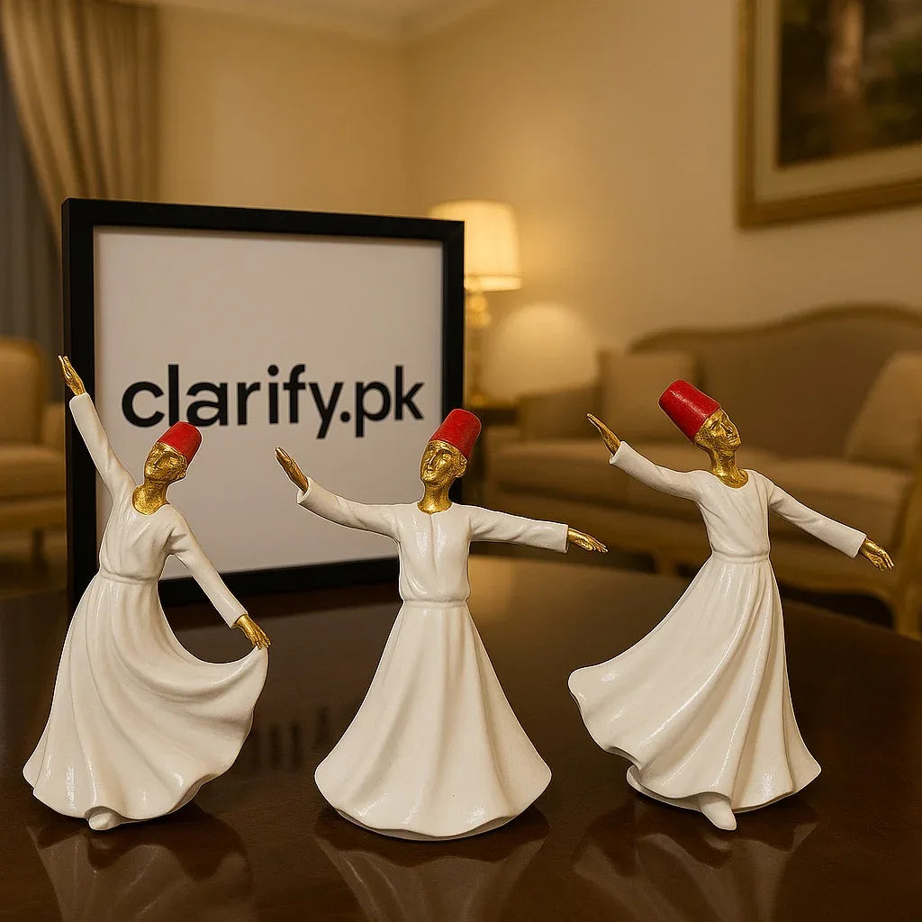 Modern White Sufi Dervish Dancing Figurines – Set of 3 Décor