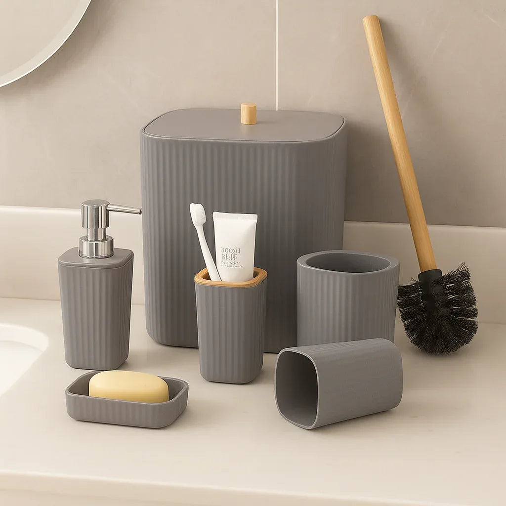 Premium Quality 6-Piece Bathroom Accessories Set – Grey