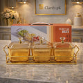 Glass Serving Bowls with Gold Frame – 3 Compartment