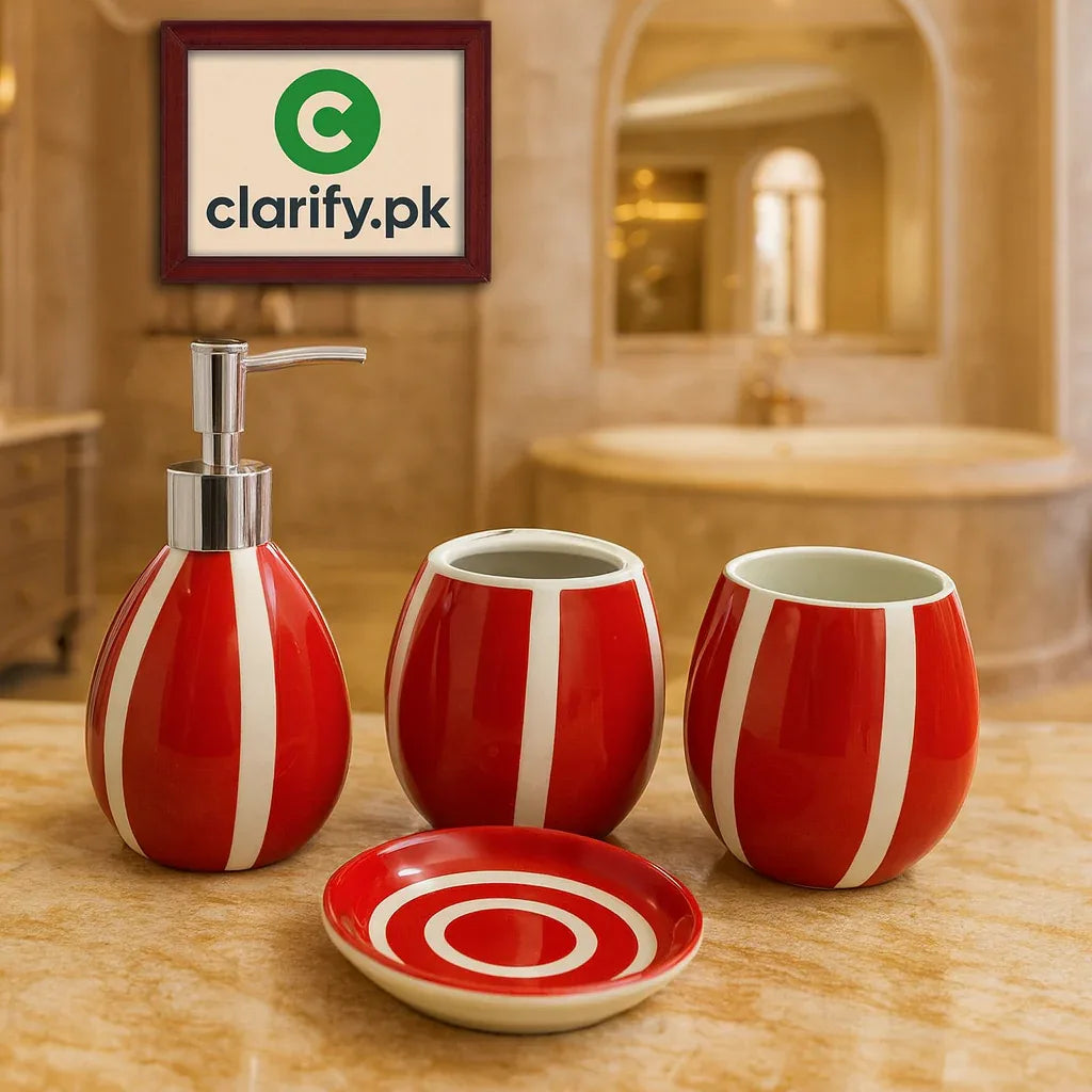 Luxury 4Pcs Red & White Bath Set – Modern Bathroom Décor