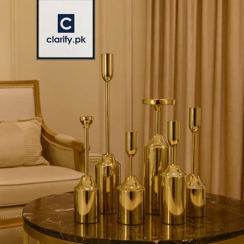 6pcs Golden Chrome Candle Holders – Elegant Décor Set
