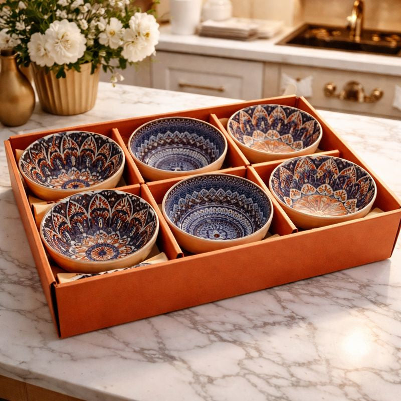 6 Pcs Japanese Ceramic Bowl Set - Bohemian Hand-Painted