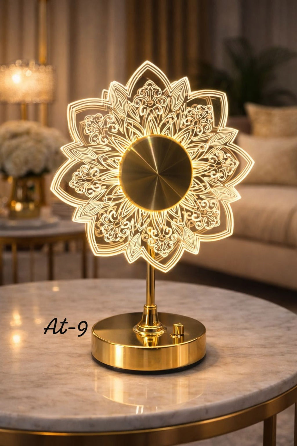 Luxury Mandala LED Rechargeable Lamp - Modern Gold Acrylic Decorative Night Light