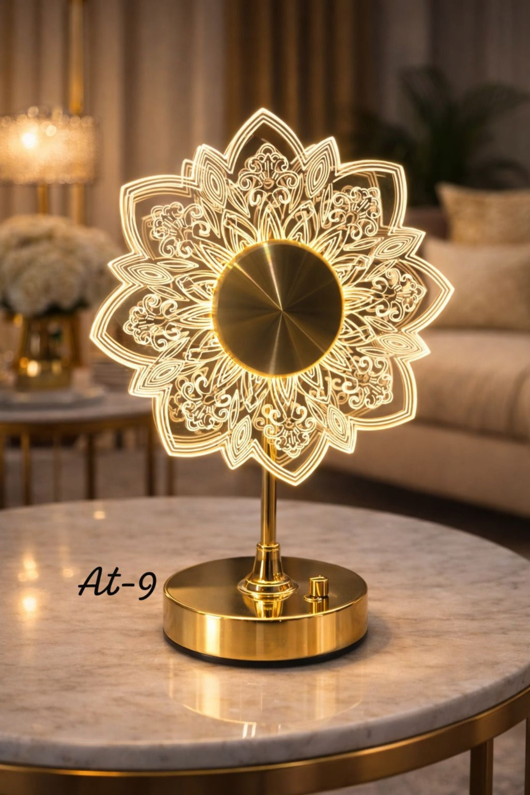 Luxury Mandala LED Rechargeable Lamp - Modern Gold Acrylic Decorative Night Light